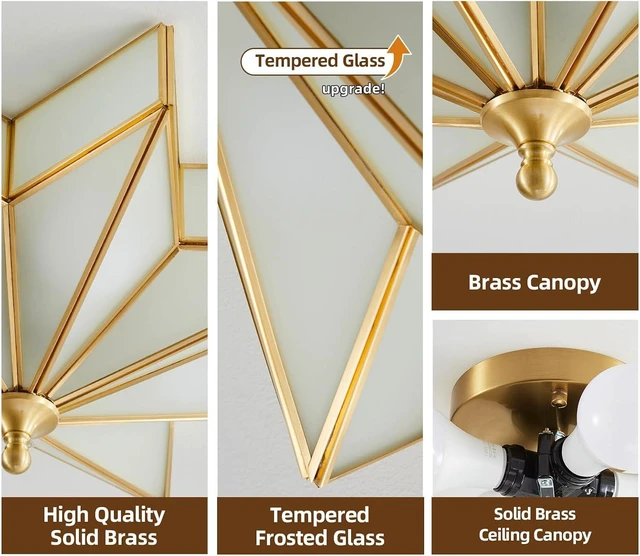 Alt view image 2 of 7 - Star Brass Ceiling Light - 19.7 In Large Gold Milk Glass Flush Mount