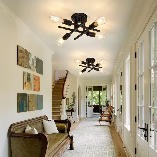 Alt view image 7 of 7 - ZGLAOJT 4-Light Semi Flush Mount Ceiling Light Fixture 2 Pack Ceiling Light Matte Black with E26 Base Modern Light for Porch Bedroom Hallway Kitchen Farmhouse
