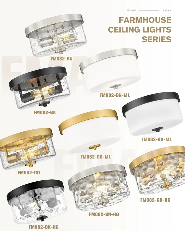 Alt view image 7 of 7 - Emak 11 Inch Brushed Gold Flush Mount Ceiling Light Fixture, 2-Light Fixtures Ceiling Mount with Milk Glass Shades for Hallway, Kitchen, Bathroom, Dining Room, FM082-GD-ML