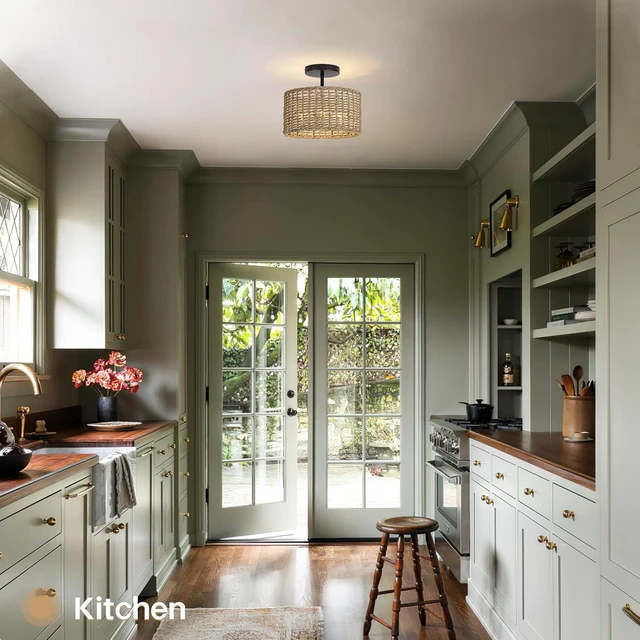 Alt view image 7 of 7 - Boho Rattan Ceiling Light, 12.6", 3-Light Semi Flush Mount