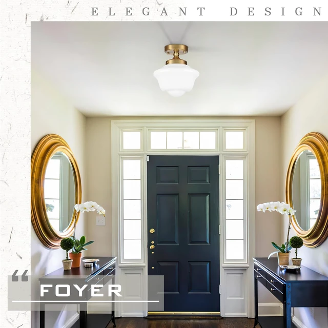 Alt view image 2 of 7 - Bagood 8" Gold Schoolhouse Lights Fixture Schoolhouse Light Fixtures Ceiling Mid Century Lights Fixture Milk Glass Fixtures Semi Flush Mount Ceiling Light for Bathroom Kitchen (Bulb Incl.)