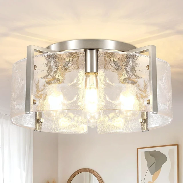 Main image of Modern Brushed Nickel Semi Flush Mount Ceiling Light, 4-Light Glass Drum Flush Mount Light Farmhouse Lights Kitchen Lighting Fixtures for Foyer Entryway Hallway Bathroom Bedroom Laundry Room