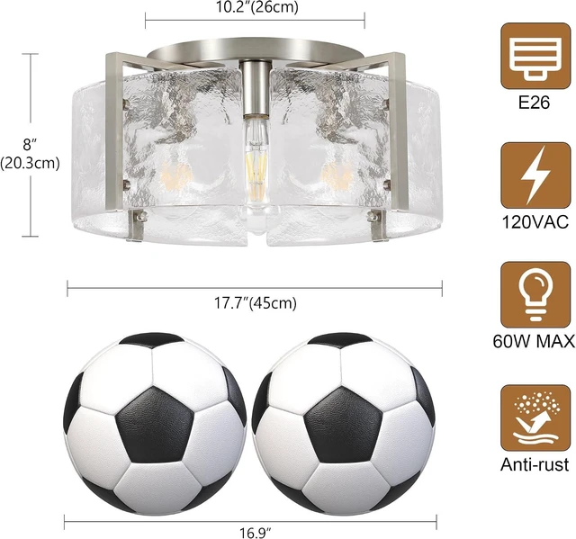 Alt view image 4 of 7 - Modern Brushed Nickel Semi Flush Mount Ceiling Light, 4-Light Glass Drum Flush Mount Light Farmhouse Lights Kitchen Lighting Fixtures for Foyer Entryway Hallway Bathroom Bedroom Laundry Room