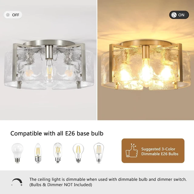 Alt view image 5 of 7 - Modern Brushed Nickel Semi Flush Mount Ceiling Light, 4-Light Glass Drum Flush Mount Light Farmhouse Lights Kitchen Lighting Fixtures for Foyer Entryway Hallway Bathroom Bedroom Laundry Room