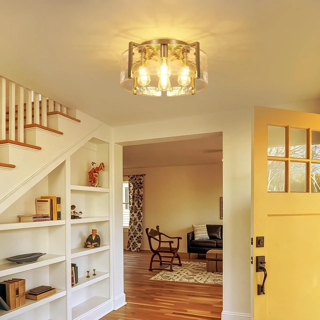 Alt view image 3 of 7 - Modern Brushed Nickel Semi Flush Mount Ceiling Light, 4-Light Glass Drum Flush Mount Light Farmhouse Lights Kitchen Lighting Fixtures for Foyer Entryway Hallway Bathroom Bedroom Laundry Room