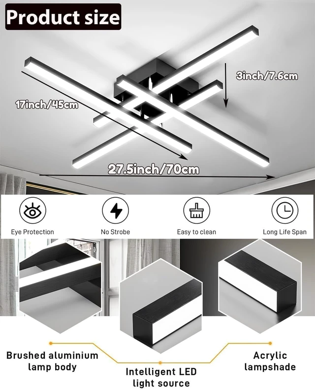 Alt view image 5 of 6 - Modern LED Ceiling Light Fixture, 27.5Inch Flush Mount Ceiling Light