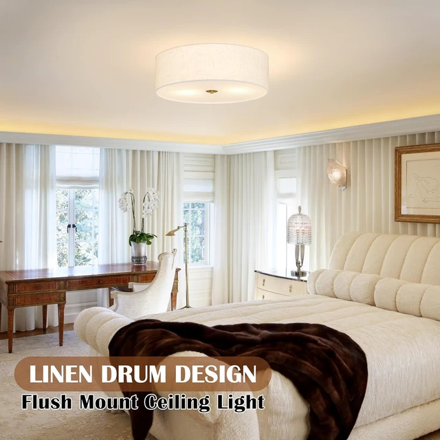 Alt view image 2 of 7 - Bagood 16 Inch Flush Mount Ceiling Light Fixture 3-Light Drum Modern Gold Ceiling Light Fixture Dimmable Close to Ceiling Light Fixture with Fabric Shade for Living Room Hallway Entryway Bedroom