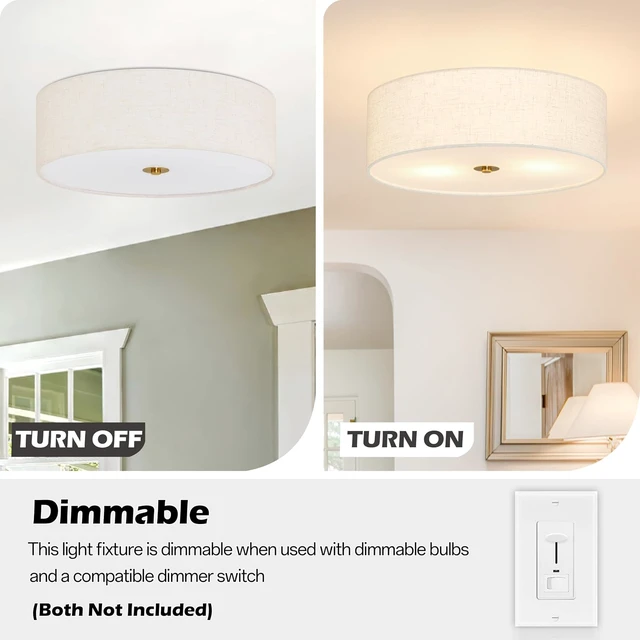Alt view image 5 of 7 - Bagood 16 Inch Flush Mount Ceiling Light Fixture 3-Light Drum Modern Gold Ceiling Light Fixture Dimmable Close to Ceiling Light Fixture with Fabric Shade for Living Room Hallway Entryway Bedroom