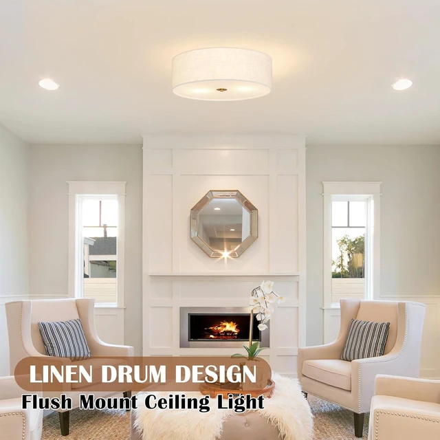 Alt view image 7 of 7 - Bagood 16 Inch Flush Mount Ceiling Light Fixture 3-Light Drum Modern Gold Ceiling Light Fixture Dimmable Close to Ceiling Light Fixture with Fabric Shade for Living Room Hallway Entryway Bedroom
