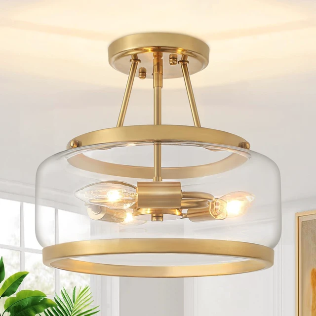 Main image of 11.81" Brushed Gold Semi Flush Mount Ceiling Light Hallway Light Fixtures