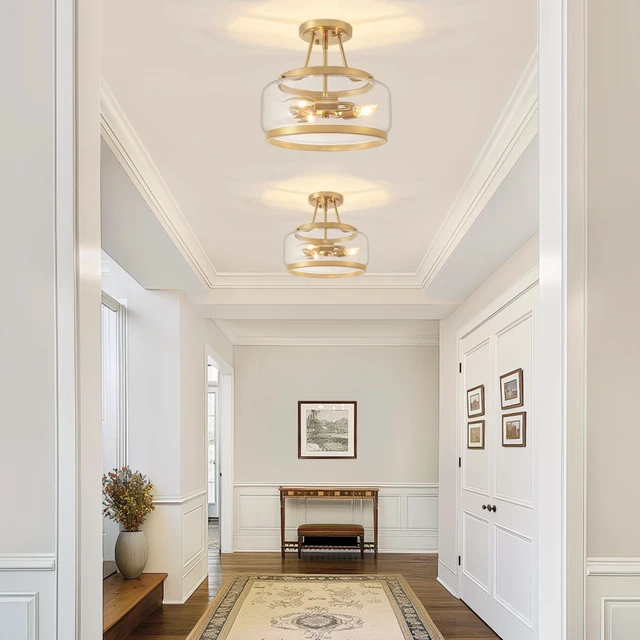 Alt view image 2 of 7 - 11.81" Brushed Gold Semi Flush Mount Ceiling Light Hallway Light Fixtures