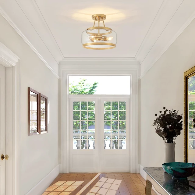 Alt view image 3 of 7 - 11.81" Brushed Gold Semi Flush Mount Ceiling Light Hallway Light Fixtures