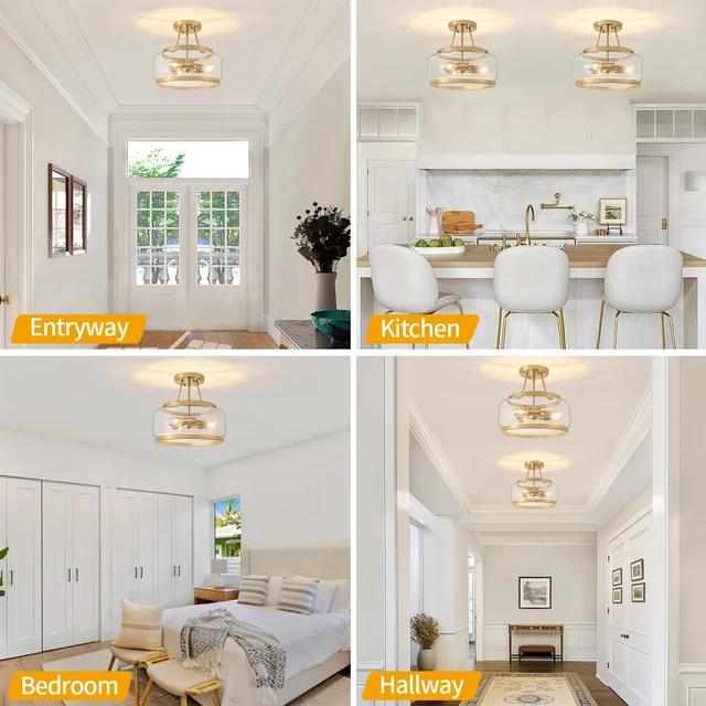 Alt view image 4 of 7 - 11.81" Brushed Gold Semi Flush Mount Ceiling Light Hallway Light Fixtures