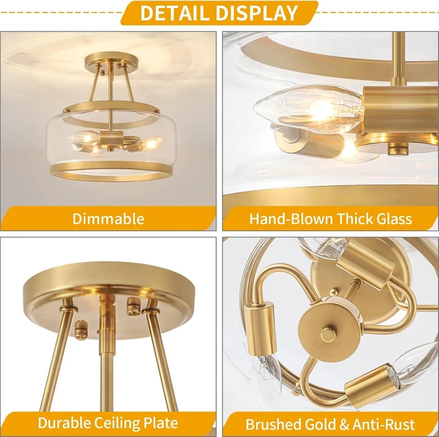 Alt view image 5 of 7 - 11.81" Brushed Gold Semi Flush Mount Ceiling Light Hallway Light Fixtures