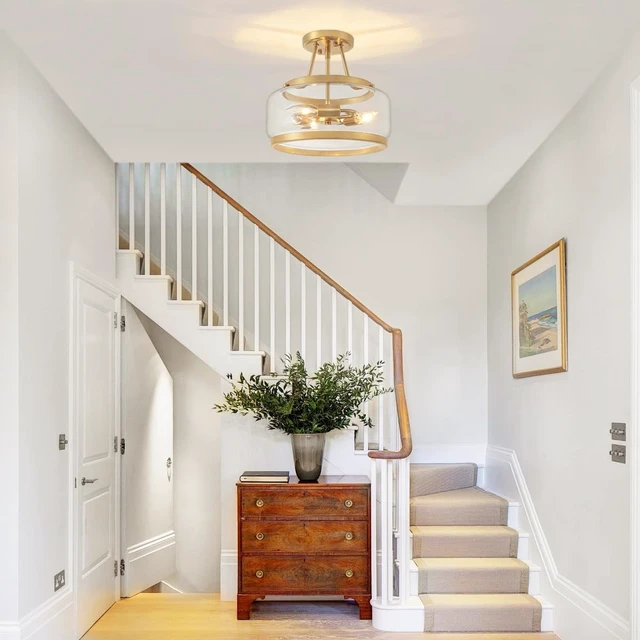 Alt view image 7 of 7 - 11.81" Brushed Gold Semi Flush Mount Ceiling Light Hallway Light Fixtures