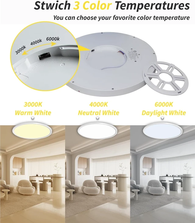 Alt view image 5 of 7 - 4Pack 16 Inch Led Flush Mount Ceiling Light,32W,3480LM,3000K/4000K/6000K 3CCT Selectable,White Ultra-Slim Ceiling Lighting Fixture,Round Low Profile Flat Panel Light for Bedroom,Kitchen,Hallway,Office