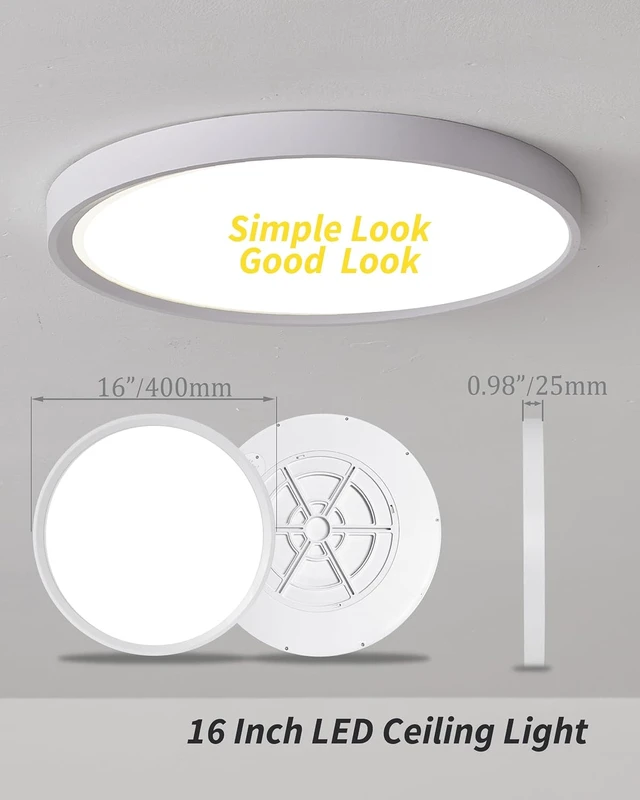 Alt view image 6 of 7 - 4Pack 16 Inch Led Flush Mount Ceiling Light,32W,3480LM,3000K/4000K/6000K 3CCT Selectable,White Ultra-Slim Ceiling Lighting Fixture,Round Low Profile Flat Panel Light for Bedroom,Kitchen,Hallway,Office