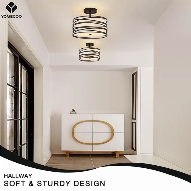 Alt view image 6 of 7 - 12.2" Black Semi Flush Mount Ceiling Light, Linen 2-Light Fixture