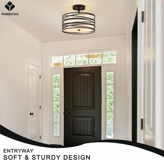 Alt view image 7 of 7 - 12.2" Black Semi Flush Mount Ceiling Light, Linen 2-Light Fixture