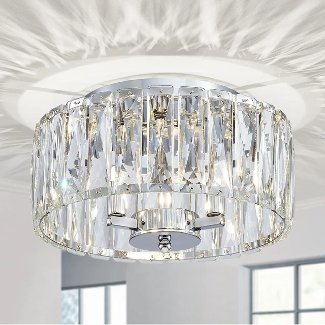 Main image of D12in K9 Crystal Ceiling Light, 3-Light Modern Flushmount Light Fixture for Bedoom, Dinning Room, Hallway, Entryway, D12×H6inch, Chrome Finish