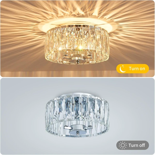Alt view image 3 of 6 - D12in K9 Crystal Ceiling Light, 3-Light Modern Flushmount Light Fixture for Bedoom, Dinning Room, Hallway, Entryway, D12×H6inch, Chrome Finish