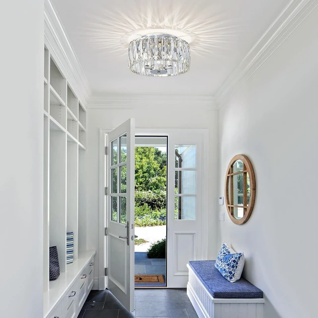 Alt view image 5 of 6 - D12in K9 Crystal Ceiling Light, 3-Light Modern Flushmount Light Fixture for Bedoom, Dinning Room, Hallway, Entryway, D12×H6inch, Chrome Finish