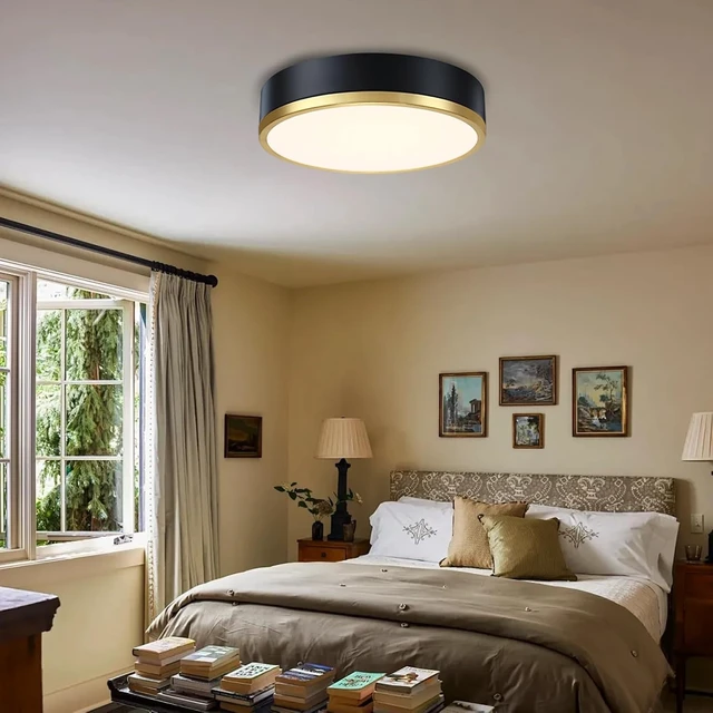 Alt view image 3 of 7 - Flush Mount Ceiling Light Fixture, Black Gold LED Ceiling Light, 13 Inch 22W Dimmable Modern Flush Mount Lights for Hallway, Bedroom, Kitchen