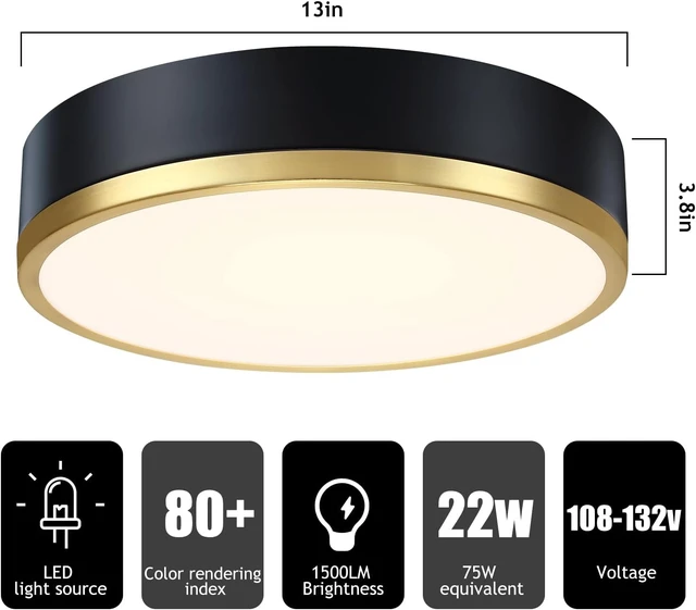 Alt view image 4 of 7 - Flush Mount Ceiling Light Fixture, Black Gold LED Ceiling Light, 13 Inch 22W Dimmable Modern Flush Mount Lights for Hallway, Bedroom, Kitchen