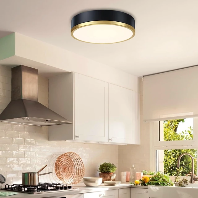 Alt view image 7 of 7 - Flush Mount Ceiling Light Fixture, Black Gold LED Ceiling Light, 13 Inch 22W Dimmable Modern Flush Mount Lights for Hallway, Bedroom, Kitchen