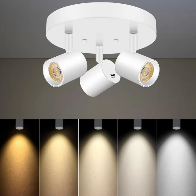 Main image of VANoopee 5 Color 3 Light LED Ceiling Spot Light Indoor Flush Mount Directional Adjustable Spotlight Fixtures Close to Ceiling for Kitchen Hallway Modern LED Track Lighting Kit Dimmable 30W Matte White