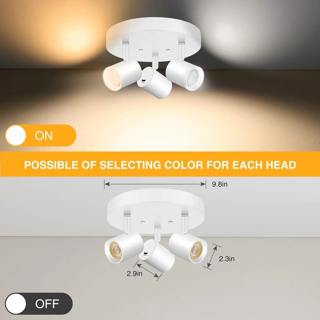 Alt view image 4 of 7 - VANoopee 5 Color 3 Light LED Ceiling Spot Light Indoor Flush Mount Directional Adjustable Spotlight Fixtures Close to Ceiling for Kitchen Hallway Modern LED Track Lighting Kit Dimmable 30W Matte White
