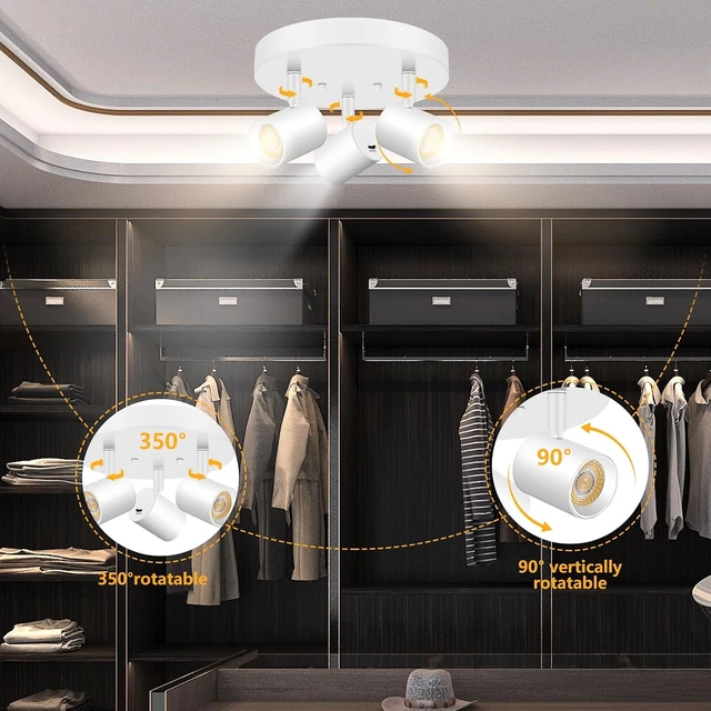 Alt view image 5 of 7 - VANoopee 5 Color 3 Light LED Ceiling Spot Light Indoor Flush Mount Directional Adjustable Spotlight Fixtures Close to Ceiling for Kitchen Hallway Modern LED Track Lighting Kit Dimmable 30W Matte White