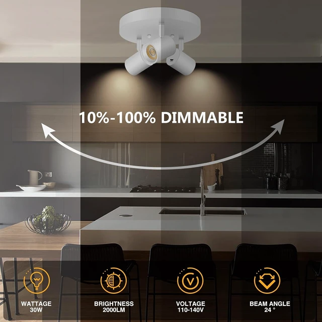 Alt view image 3 of 7 - VANoopee 5 Color 3 Light LED Ceiling Spot Light Indoor Flush Mount Directional Adjustable Spotlight Fixtures Close to Ceiling for Kitchen Hallway Modern LED Track Lighting Kit Dimmable 30W Matte White