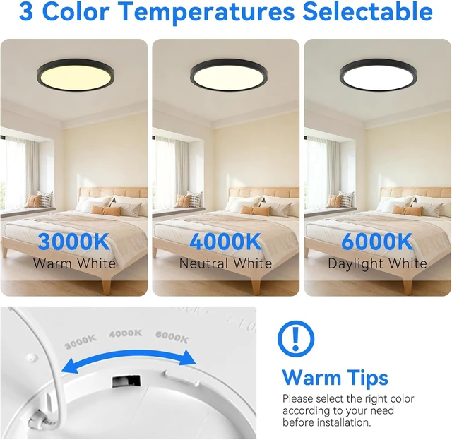 Alt view image 2 of 7 - 24 Inch Large Led Ceiling Light Flush Mount, 55W, 5500LM, 3000K/4000K/6000K CCT Selectable, B Right Close to Ceiling Round Flat Panel Light for Bedroom,Kitchen,Hallway, Black