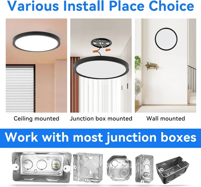 Alt view image 5 of 7 - 24 Inch Large Led Ceiling Light Flush Mount, 55W, 5500LM, 3000K/4000K/6000K CCT Selectable, B Right Close to Ceiling Round Flat Panel Light for Bedroom,Kitchen,Hallway, Black
