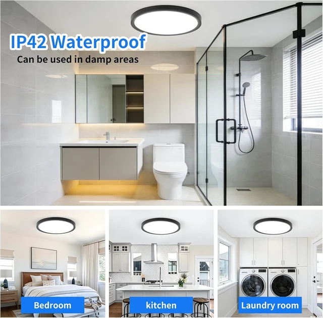 Alt view image 6 of 7 - 24 Inch Large Led Ceiling Light Flush Mount, 55W, 5500LM, 3000K/4000K/6000K CCT Selectable, B Right Close to Ceiling Round Flat Panel Light for Bedroom,Kitchen,Hallway, Black