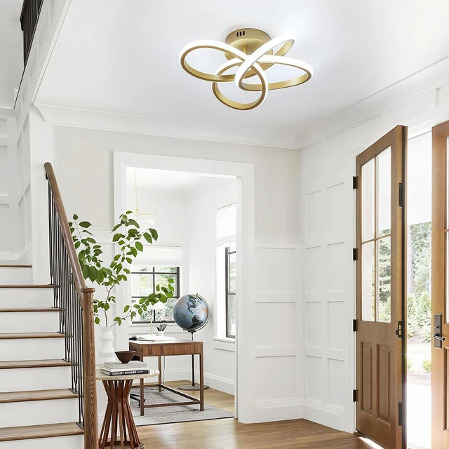 Alt view image 4 of 7 - Modern Ceiling Light, 36W LED Dimmable Ceiling Light with Remote Control, Color Temperature Changing, Gold Small Chandelier for Bedroom, Entryway, Hallway, Kitchen