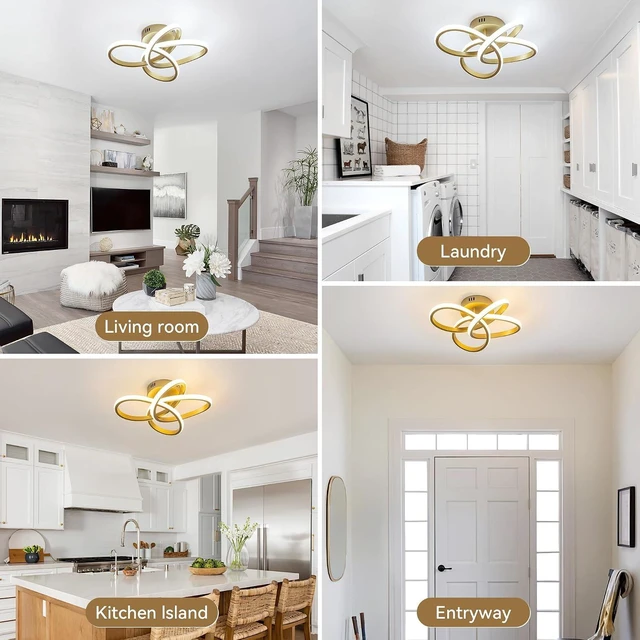 Alt view image 5 of 7 - Modern Ceiling Light, 36W LED Dimmable Ceiling Light with Remote Control, Color Temperature Changing, Gold Small Chandelier for Bedroom, Entryway, Hallway, Kitchen