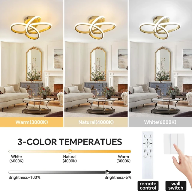 Alt view image 2 of 7 - Modern Ceiling Light, 36W LED Dimmable Ceiling Light with Remote Control, Color Temperature Changing, Gold Small Chandelier for Bedroom, Entryway, Hallway, Kitchen