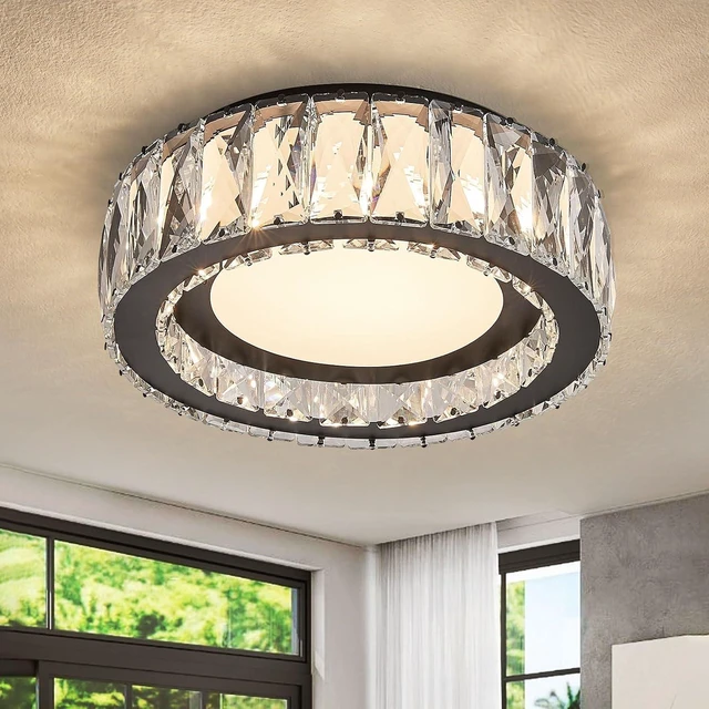 Main image of 11 Inch Matte Black Crystal Flush Mount Ceiling Light Fixture
