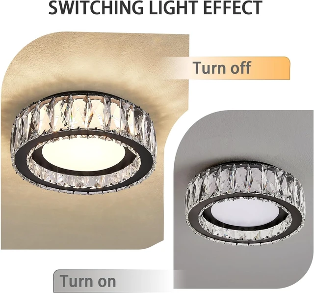 Alt view image 4 of 7 - 11 Inch Matte Black Crystal Flush Mount Ceiling Light Fixture