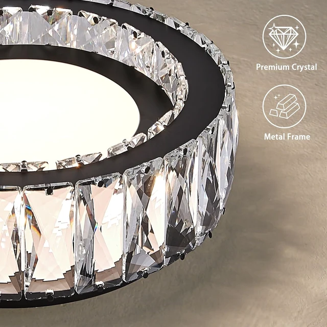 Alt view image 3 of 7 - 11 Inch Matte Black Crystal Flush Mount Ceiling Light Fixture