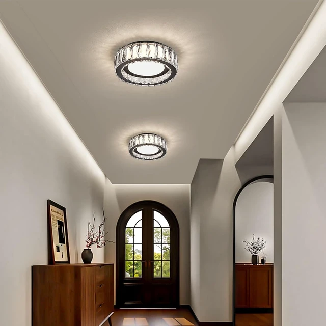 Alt view image 5 of 7 - 11 Inch Matte Black Crystal Flush Mount Ceiling Light Fixture