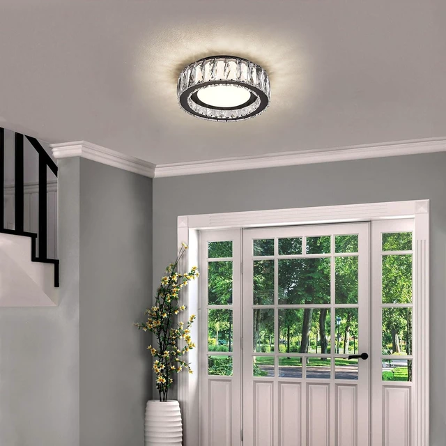Alt view image 6 of 7 - 11 Inch Matte Black Crystal Flush Mount Ceiling Light Fixture