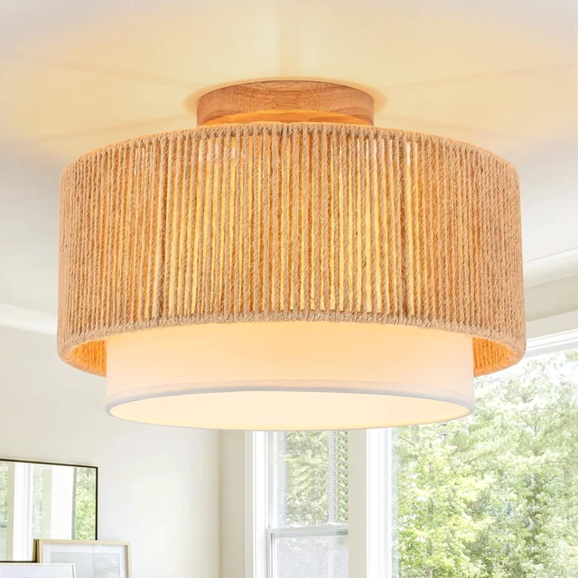 Main image of SineRise 12'' Rattan Flush Mount Ceiling Light Fixture,2-Tier Drum Hand-Woven Boho Flush Mount Ceiling Light,Farmhouse Light Fixture for Living Room,Kitchen,Bedroom Foyer Entryway ect.