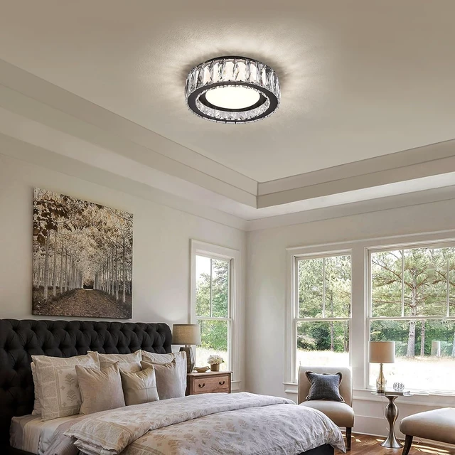 Alt view image 7 of 7 - 11 Inch Matte Black Crystal Flush Mount Ceiling Light Fixture