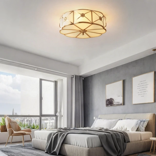 Alt view image 2 of 7 - 14 Inch Brass Flush Mount Ceiling Light,3-Bulbs Design,for Bedroom