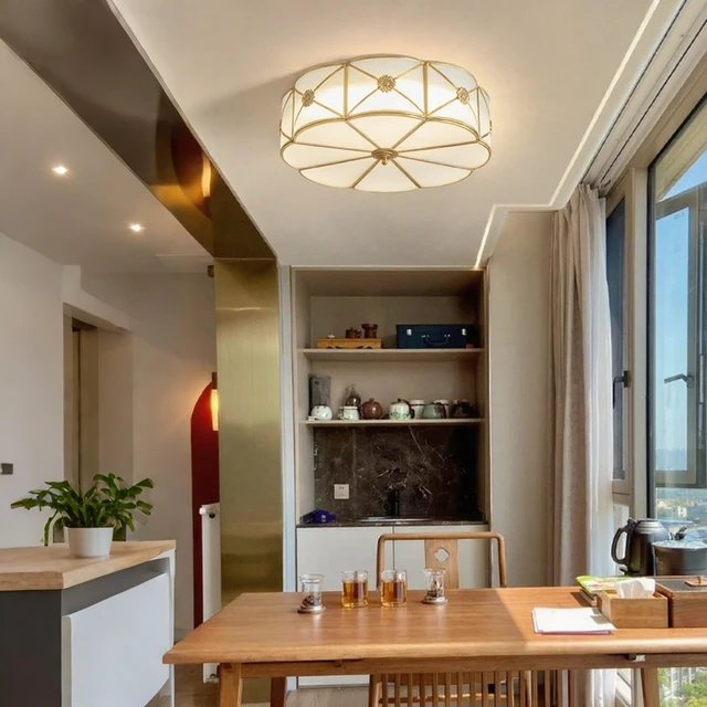 Alt view image 5 of 7 - 14 Inch Brass Flush Mount Ceiling Light,3-Bulbs Design,for Bedroom
