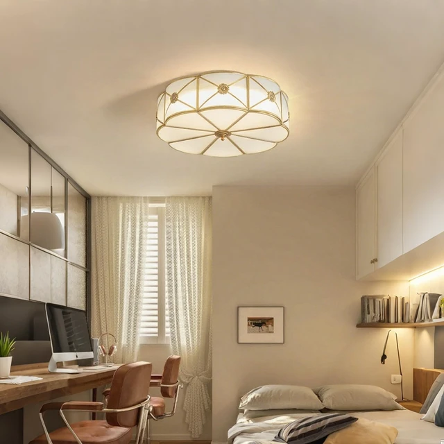 Alt view image 6 of 7 - 14 Inch Brass Flush Mount Ceiling Light,3-Bulbs Design,for Bedroom