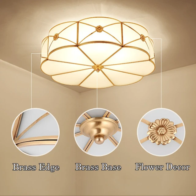 Alt view image 7 of 7 - 14 Inch Brass Flush Mount Ceiling Light,3-Bulbs Design,for Bedroom